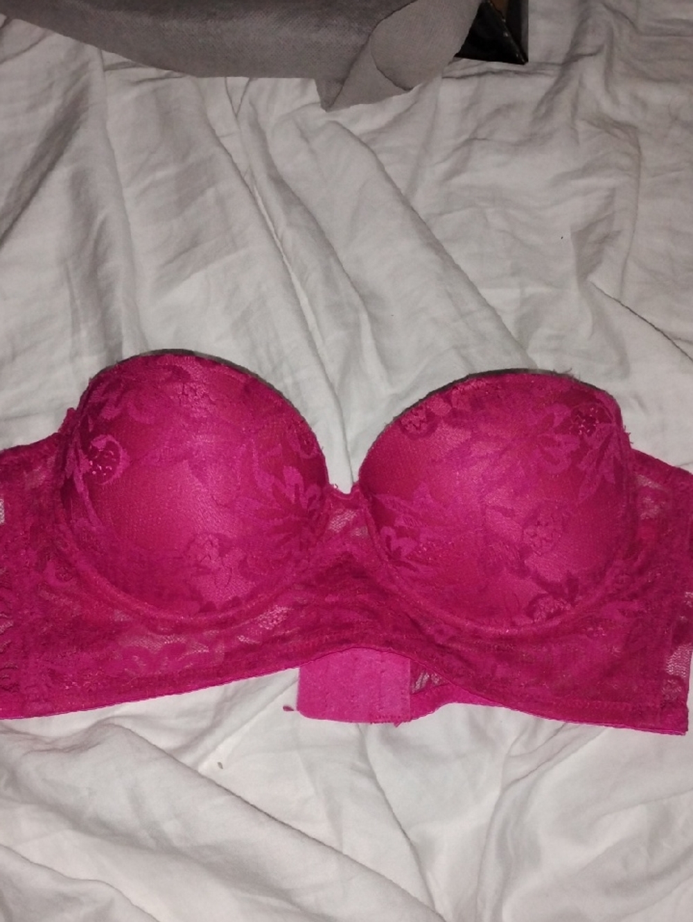 Strapless Lace Push-Up Bra - Hot Pink